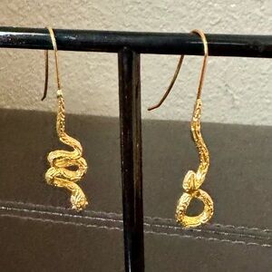 Gold Tone Snake Dangle Earrings